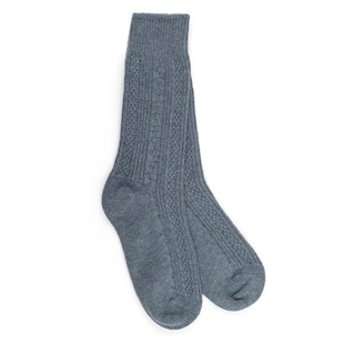 Dikişsiz Uzun Yün Çorap Mavi
